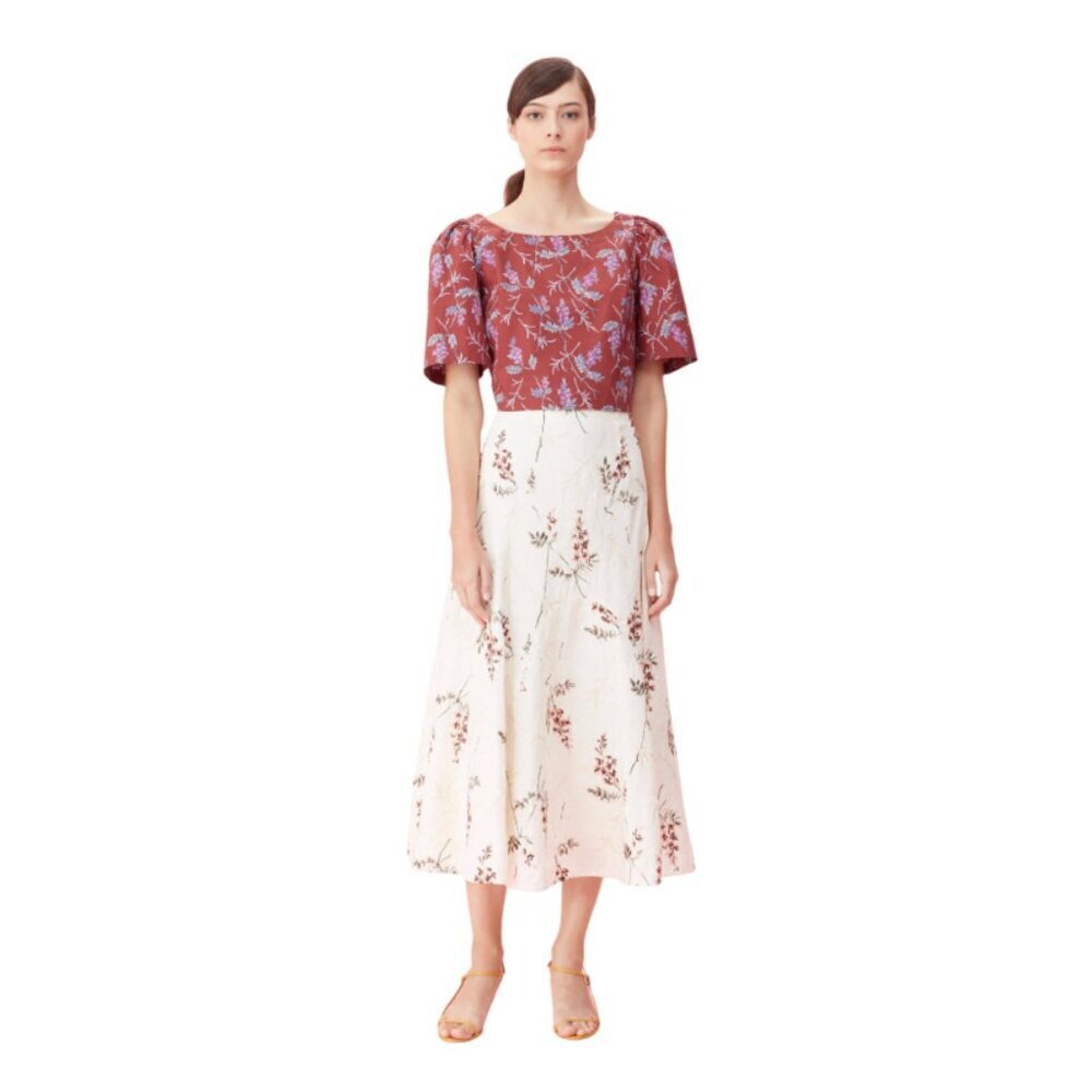 NWT Rebecca Taylor Ivie Embroidered Midi Skirt Womens 10 Cream Ivory Floral NEW